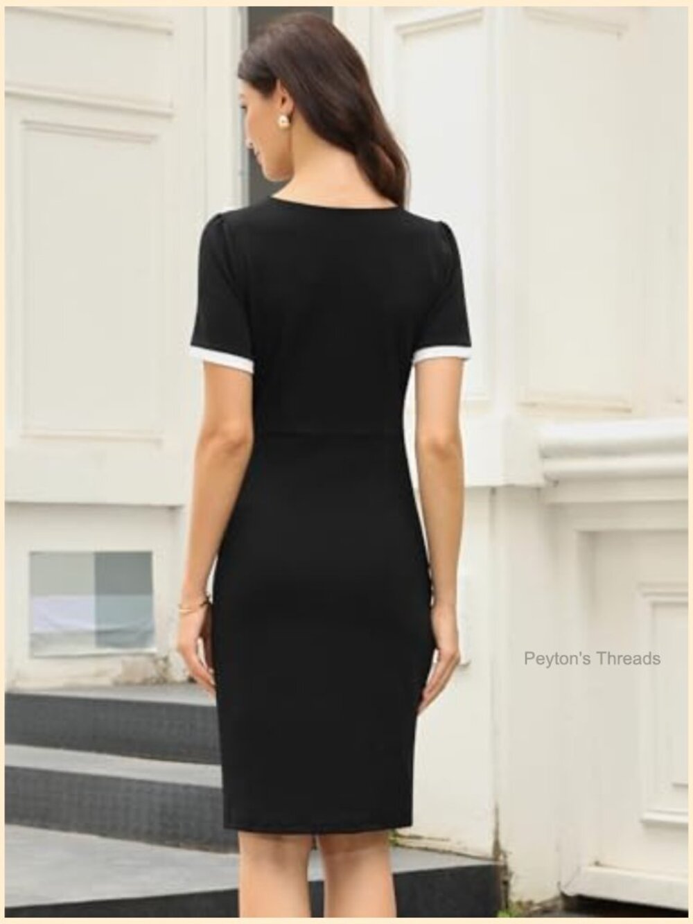 Bow Tie Crew Neck Short Sleeve Midi Dress Business Casual - Picture 2 of 5
